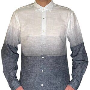 Mizumi Navy/White Striped Color Block Button Up Shirt